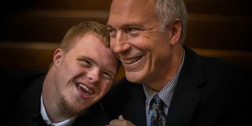 Man and son dressed up for a special occasion