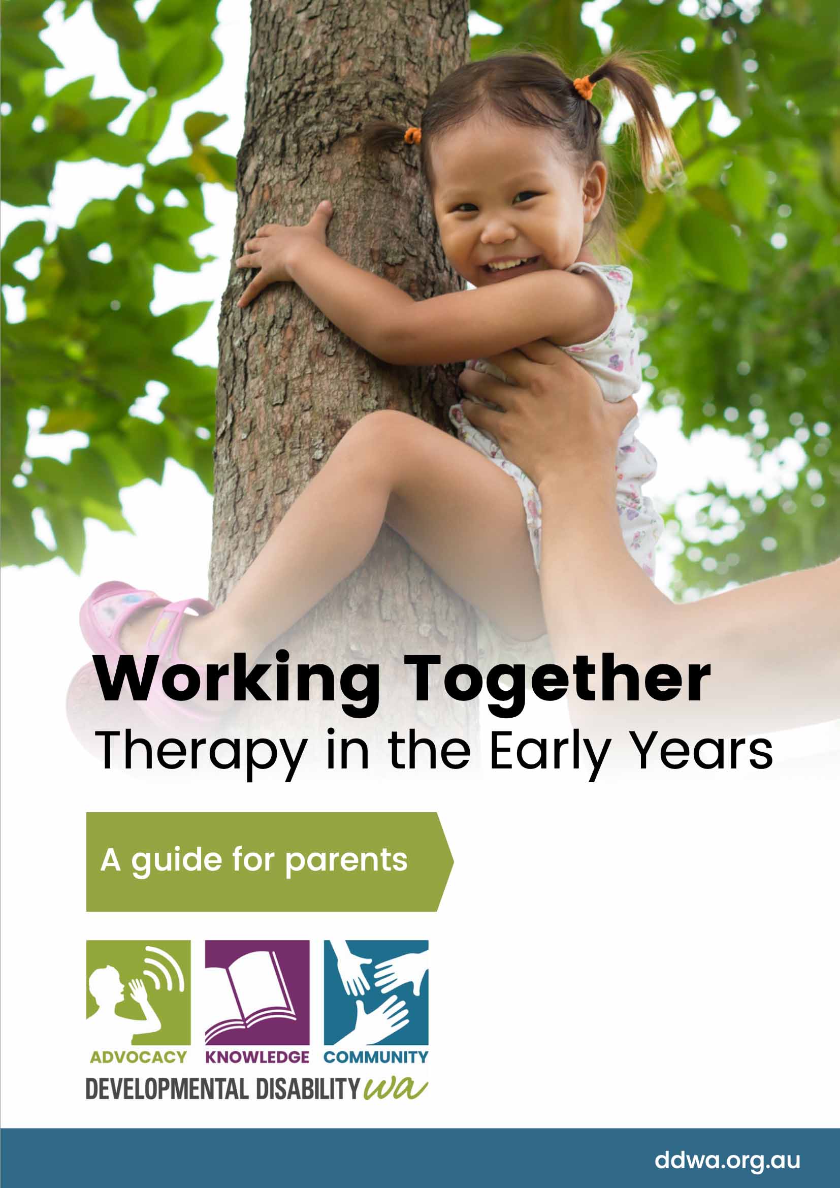 cover of therapy in the early years resource book showing a young girl climbing a tree and being help up by an adult