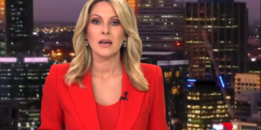 blonde haired newsreader wearing red jacket and red top on channel 7news perth